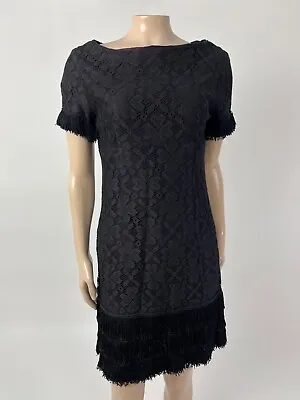 Vintage 80's Does 1920s Flapper Dress Great Gatsby Floral Lace Fringe Shift WW29 • $17.59