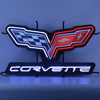 Man Cave Lamp CORVETTE C6 FLAGS NEON SIGN WITH BACKING • $481.91