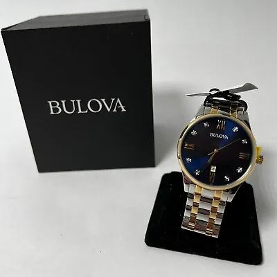 Men's Bulova Classic Diamond Dial Two Tone Steel Dressy Watch 98D130 • $249.99