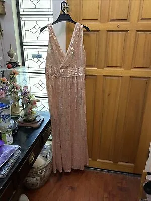 Kate Kasin Women’s Sleeveless Deep V Neck Long Dress Sequins Maxi Prom SZ:XL 16 • £36.57