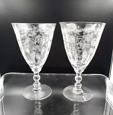 2 Fostoria Chintz Low Water Lunch Goblet 6 1/8   • $19.25