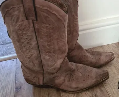 £110 • Buy Sancho Boots 8 Cowboy Cowgirl Desert Western Worn Leather Genuine