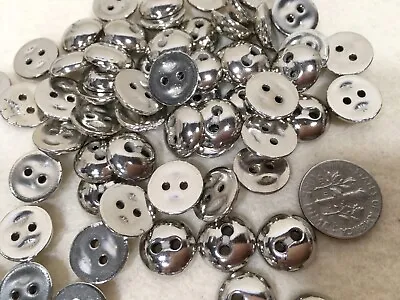 USA 20L 1/2  Shiny Silver-Chrome-Coat Plastic Dome 2-Hole Buttons 24 PCS Lot NEW • $3