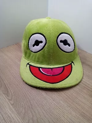 Muppets Kermit The Frog Fuzzy Green Flat Bill Fitted Style Baseball Hat Cap • $12.99