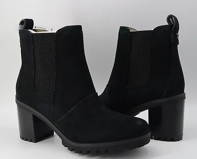 UGG Hazel Black Suede Ankle Boots Pull On Chunky Heel Waterproof 1103766 NEW • $114.90