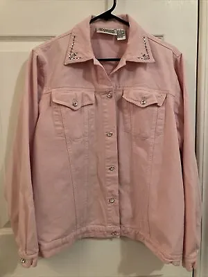 Christine Alexander Pink Denim Rhinestone Motorcycle Design Jacket Size L • £24.10