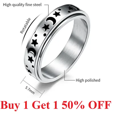 Sun And Moon Anxiety Fidget Ring Stainless Steel ADHD Decompression Jewelry Star • $5.99