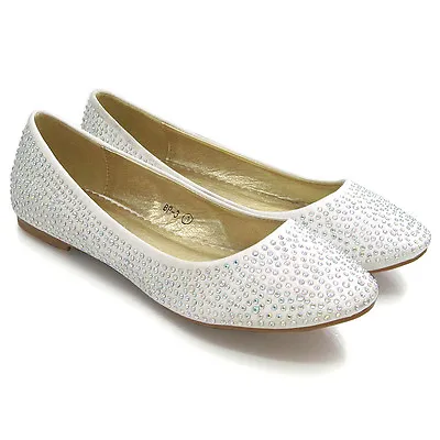 Womens Bridal Diamante Shoes Ladies Sparkly Slip On Bridesmaid Pumps Size 3-9 • £19.99