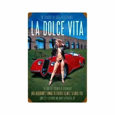 La Dolce Vita Classic European Car Pin Up Metal Sign By Greg Hildebrandt • $129