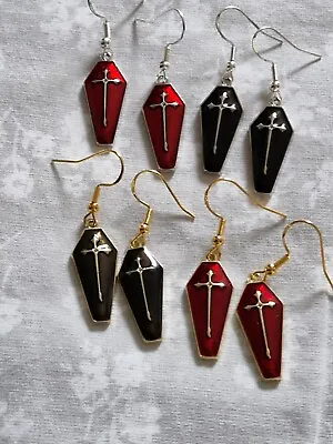 Coffin Earrings Red Or Black On A Choice Of Hook Colour  Halloween Goth • £2.95