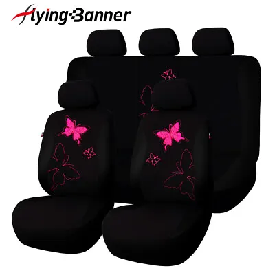 Universal Car Seat Covers Rear Split Black Rose Red Lace Butterfly Girls Women • $41.99