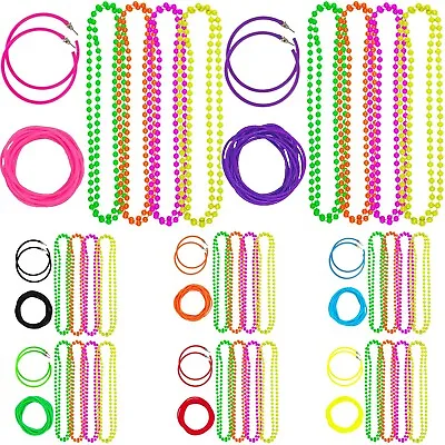 NEON 80s FANCY DRESS NECKLACE BEADS HOOP EARRING BRACELETS HEN PARTY ACCESSORIES • £4.99