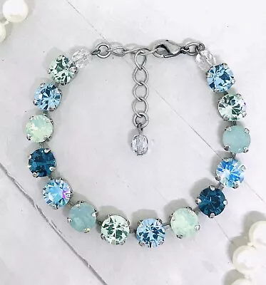 Teal Cup Chain Crystal Tennis Bracelet Pacific Opal Cup Chain Tennis Bracelet • $38