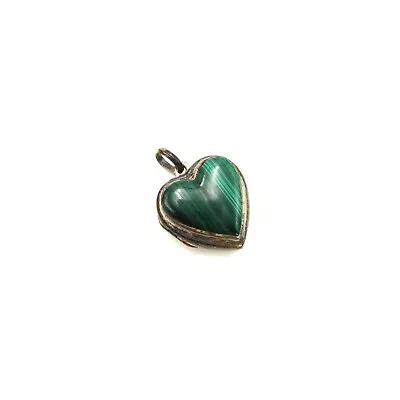 VTG Sterling Silver 925 Boma Green Malachite Heart Locket Pendant Unisex • $38.25