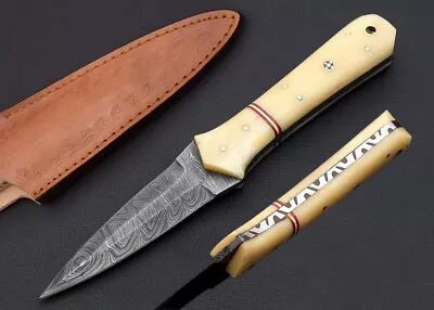 $31.50 • Buy Double-Edged V42 Military Damascus Steel Dagger Boot Knife Camel Bone Handle