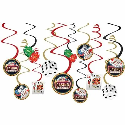 Casino Night Hanging Spiral 12 Pack 5  - 7  Foil Casino Vegas Hanging Decoration • $4.89