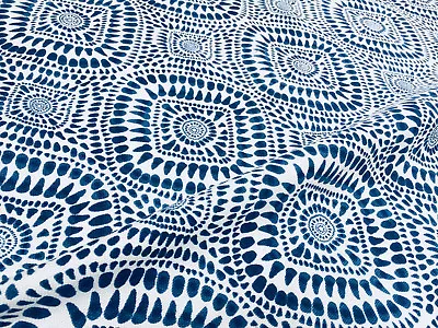 Spanish Tile Shibori Fabric Floral Mandala Curtain Cotton - 55  Wide Blue White • £0.99