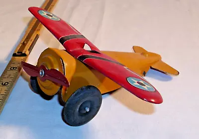 MARX SINGLE ENGINE AIRPLANE TIN TOY 1930s IN YELLOW & RED • $49.99