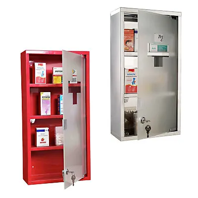 Wall Mounted Medicine Cabinet 2 Keys First Aid Box Lockable Glass Door 2 Colours • £29.99