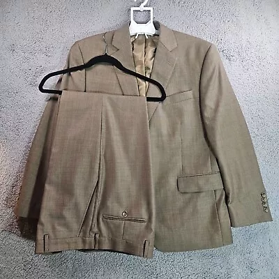 Stafford 2-Piece Suit Blazer Mens 44S Pants 36x29.5 Wool Blend Gold Brown - EUC • $64.99