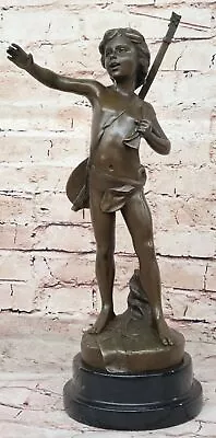 Handmade Bronze Statue By Moreau: Young Boy With Lute Banjo Museum Quality Sale • $209.50