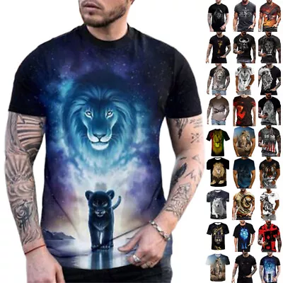 £10.99 • Buy Mens 3D Print Animal Short Sleeve T Shirt Casual Baggy Summer Fashion Tops Tunic