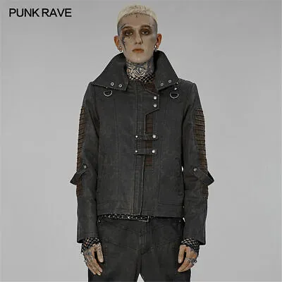 Punk Rave Men's Black Short Jackets Steampunk High Collar Punk Casual  Coat • $139.25