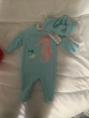 £12 • Buy M&S Sea Horse Baby Swimming Costume 0-3 Months With Sun Flap Hat.  BNWT