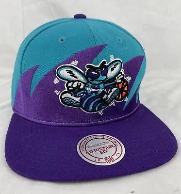 VTG Charlotte Hornets Hat Sharktooth Teal Purple Hugo Snapback Mitchell Ness • $20