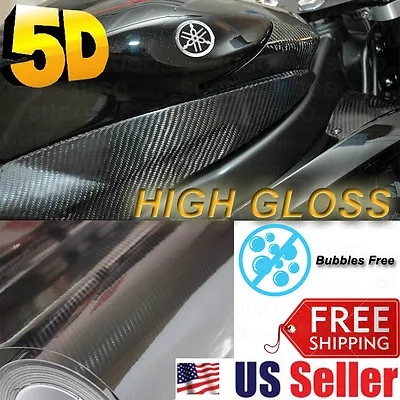 $49.49 • Buy High GLOSSY Premium 5D Carbon Vinyl Wrap Sticker Film Sheet BUBBLE FREE 72 X60 