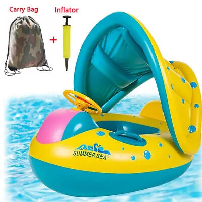 £5.99 • Buy Kids Inflatable Swimming Boat Seat With Sunshade Baby Swim Float Ring For Pool