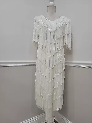 VTG French Rag? White  Fringed Fringe Party  Evening Party Flapper Style Dress • $39.99