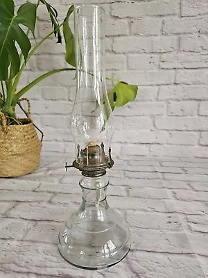 Vintage Lamplight Farms Clear Glass Oil Lamp With Glass Chimney 42cm • £23.99