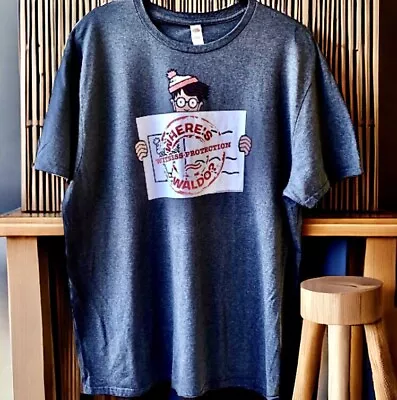 Fruit Of The Loom Vintage Gray T-Shirt Witness Protection Where’s Waldo? Mens XL • $19.99