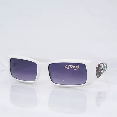 Ed Hardy White Cross True Love Art Sunglasses ZB182 Narrow Wide Y2K Vintage • $60