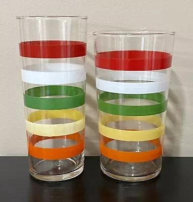 2 Vintage Anchor Hocking Fiesta Striped Glasses Highball & Water Tumbler Stripes • $11.99