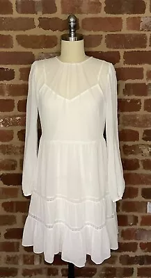 $90 • Buy Forever New Ladies Size 8 Fergie Lace Long Sleeve Tiered Smock Textured Dress