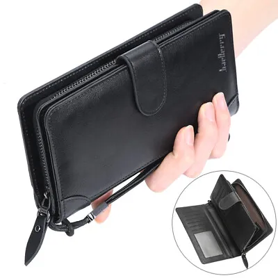 Black Men's Leather Long Wallet Pockets ID Card Clutch Bifold Purse Gift • $5.99