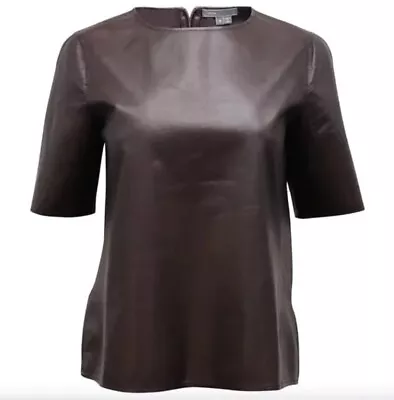 Vince Lambskin Leather Short Sleeve Top Burgundy Brown Small NWT • $250