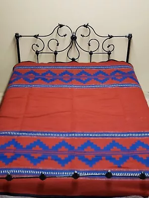 Vintage NEW Navajo Textile Co Camp Blanket Wool The Bill RED Blue Farm Estate • $99.99