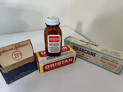 Vintage Lot Of Empty Collectible Medicine Boxes And Empty Dristan Glass Bottle  • $16