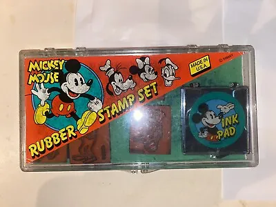 Vintage Disney Mickey Mouse Rubber Stamp Set Mickey Minnie Donald Goofy Ink Pad • $19