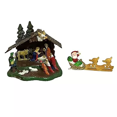 Vtg Miniature Celluloid Nativity Scene Christmas Holiday Santa With Reindeer • $29.97