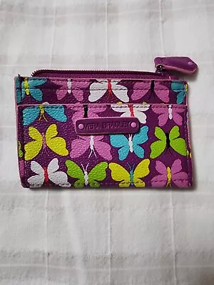 Vera Bradley Flutterby Mini Skinny Zipper Coin Purse Key Case Purple Butterfly • $8