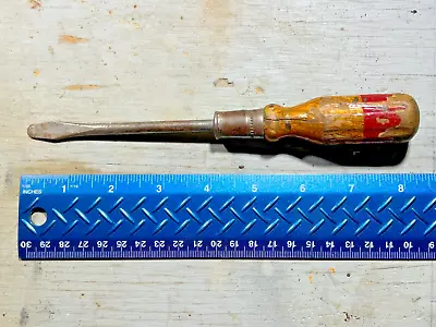 Vintage 8  Red And Yellow Wooden Handle Flat/Slotted Screwdriver No Markings • $5