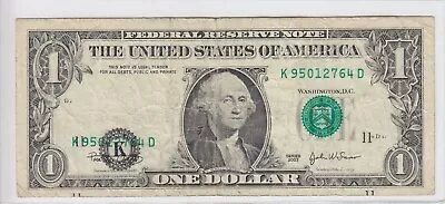 2003 $1 Federal Reserve Note Misalignment Error Misaligned Dallas Seal • $174.95