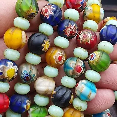 VINTAGE Murano MILLEFIORI Style Melon Glass Beads Strand 24  11.5mm • $50