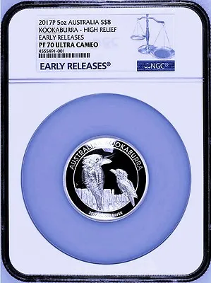 2017 P Australia HIGH RELIEF 5oz Silver Kookaburra $8 Coin NGC PF70 UC ER + OGP • $399.99