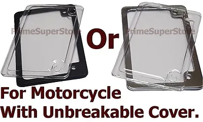 Chrome O Black Metal Motorcycle License Plate Tag Frame Clear Cover Holder Combo • $17.43
