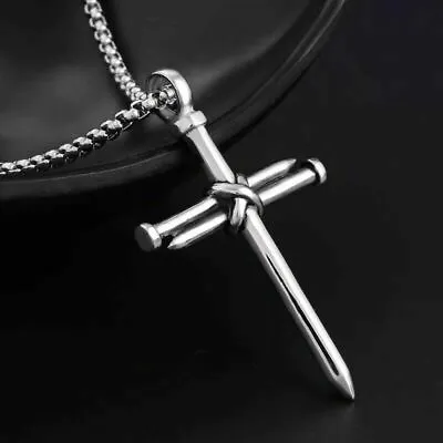 Men's Christ Jesus Nail Rope Cross Pendant Necklace Christian Jewelry Chain 24  • $11.99